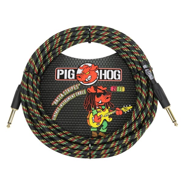 Ace Products Group Woven Jacket Tour Grade Instrument Cable, 20 ft. - Rasta Stripes PCH20RA - main